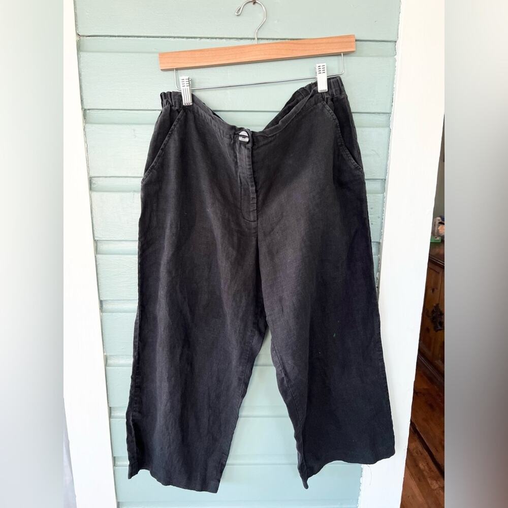 Flax cropped pants 100% linen loose wide leg lagenlook artsy chic classic S